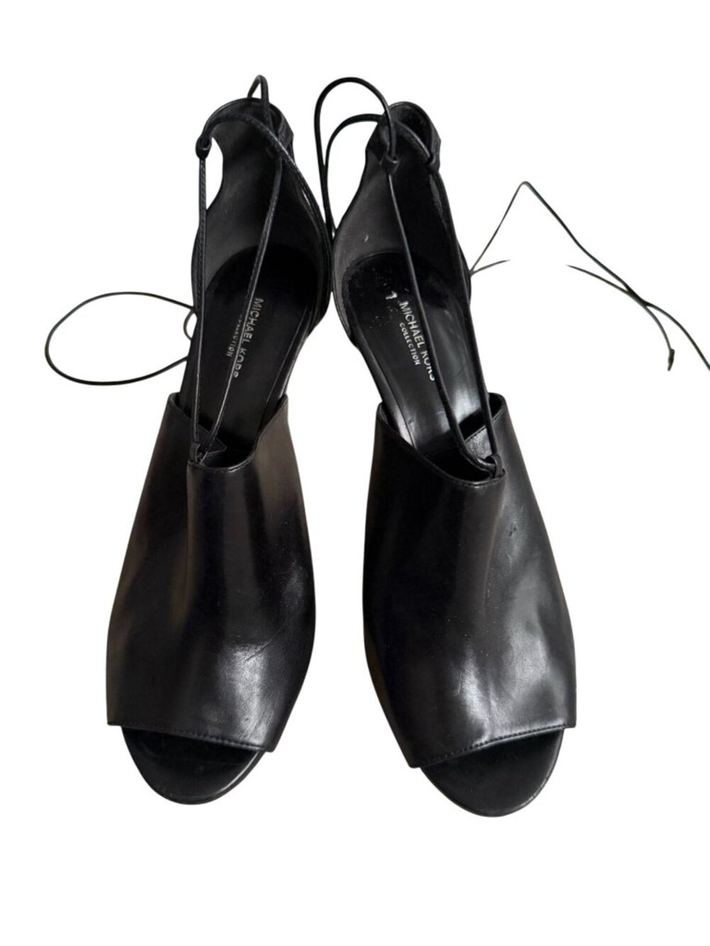 MICHAEL KORS COLLECTION Black Leather Laceup Sandals Heels Size 39 / US 9 - Picture 11 of 12
